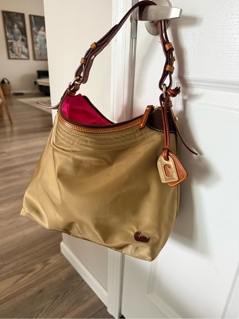 Dooney & Bourke Tan Shoulder Bag with Pink Lining - Picture 2 of 3
